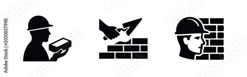 Foto Construction worker and professional bricklayer icons set