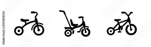 Tableau sur toile Children tricycles and balance bike icons set vector illustration