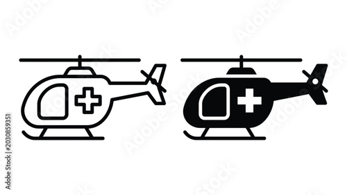 Fotografie Medical helicopter icon set line and glyph style