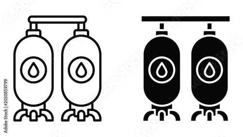Industrial storage tanks icon set line and glyph style