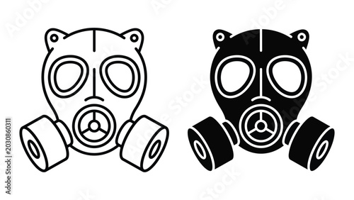 Gas mask vector icon set line and glyph style