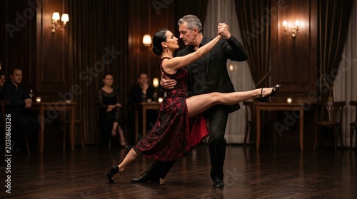 Passionate Argentine Tango Elegant Couple in Dynamic Ballroom Dance Performance