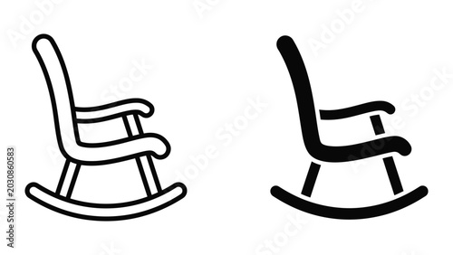 Rocking chair icon set line art and silhouette