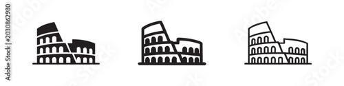 Foto Rome Colosseum Landmark Icon Set in Solid and Outline Style