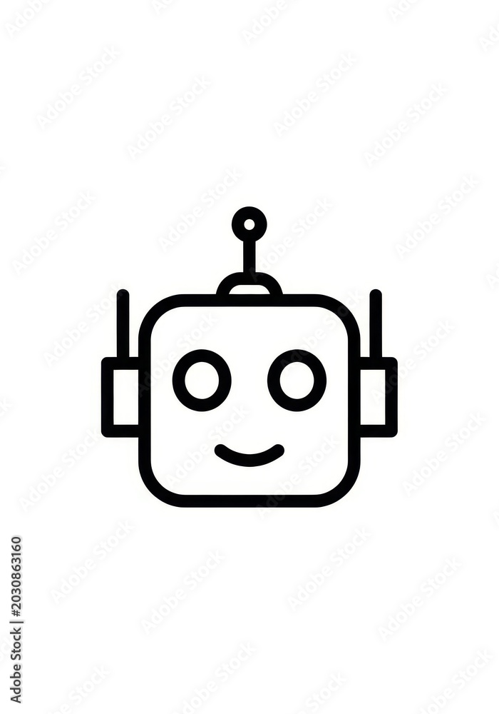 Naklejka premium Minimalist Robot Head Icon Line Art Illustration for Technology and AI Concepts Isolated on White Background
