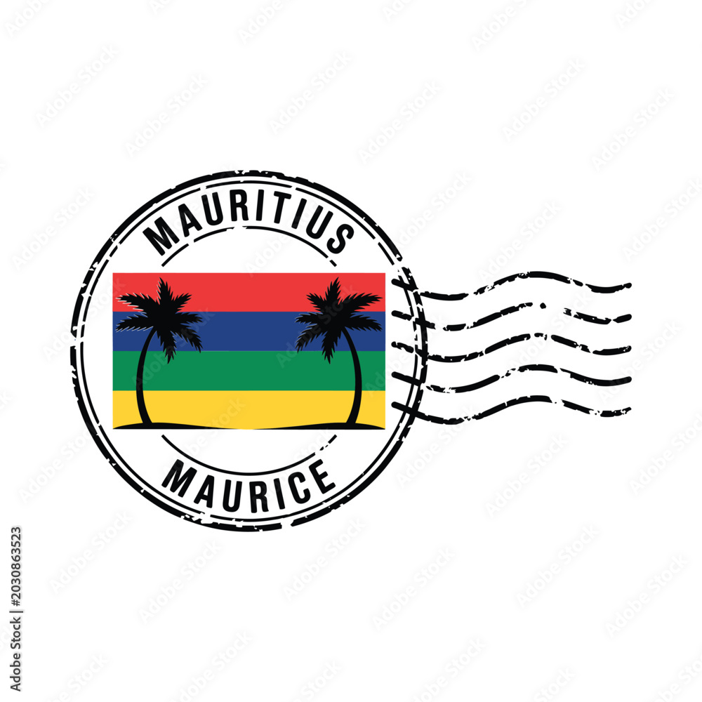Obraz premium mauritius stamp with flag and palm trees travel souvenir