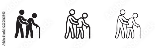 Φωτογραφία Caregiver assisting elderly person with a cane icon for nursing and support