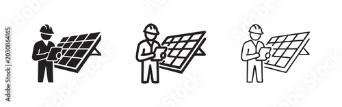 Tableau sur toile Set of Solar Panel Engineer Icons, Renewable Energy and Sustainable Power Symbol