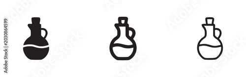 Fotografia Olive oil bottle and vinegar cruet line icons set