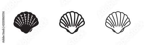 Bild auf Leinwand Marine Seashell and Scallop Collection Icons