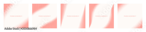 Vector light red vertical striped halftone pattern set in square 1:1 aspect ratio including diagonal frames with curved, oval borders. Varied half tone design elements collection for social media