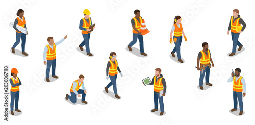 Photos Isometric construction workers vector set | Diverse builders engineers and labor