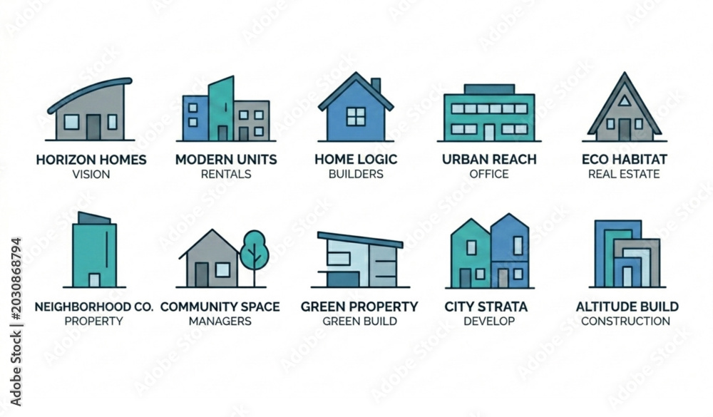 Fototapeta premium Minimal building logo design set of 10 abstract simple architecture marks for corporate identity