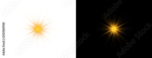 Tableau sur toile Bright golden starlight burst vector png isolated on transparent background with