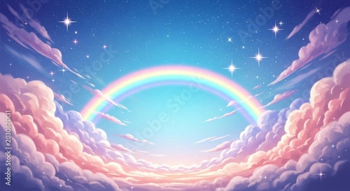 Magical Rainbow Arching Over Dreamy Clouds at Sunset
