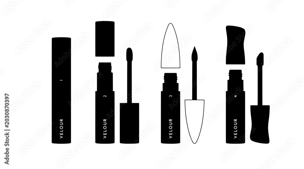 Obraz premium Makeup brushes set with sleek black handles and white accents featuring beauty tools, cosmetics, beauty products, clean composition on simple