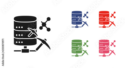 Canvas Print Digital asset extraction process represented by pickaxe interacting with databas