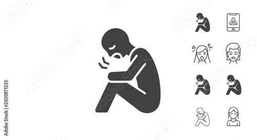 Canvastavla Symbolic Representation of Human Sadness and Emotional Distress Depicting a Cowe