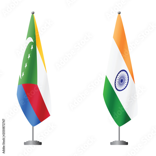Tableau sur toile Comoros and India flags on flagpoles for official ceremonies and meetings, trans
