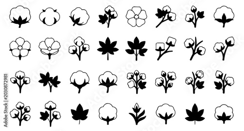 Foto Cotton Plant Icons and Cotton Boll Branch Symbols Vector Collection