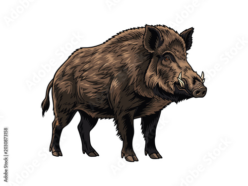 Принти на полотні Powerful wild boar illustration on white background