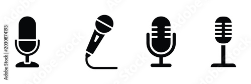 Tableau sur toile Microphone Icon Set, variant microphone symbols including karaoke mic and podcast microphone, web and mobile interface vector illustration for audio communication and media design