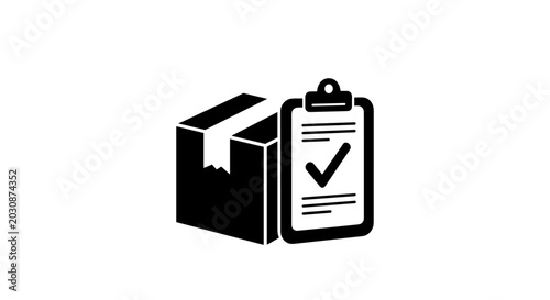 Logistics and delivery process icon representing shipment tracking and quality control in e-commerce warehousing and supply chain management for business operations and consumer fulfillment with a cle