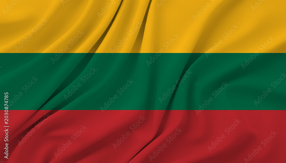 Obraz premium Flowing realistic fabric flag of Lithuania with soft cloth texture.