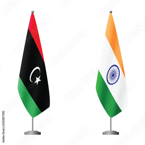Foto Libya and India flags on flagpoles for official ceremonies and meetings, transpa
