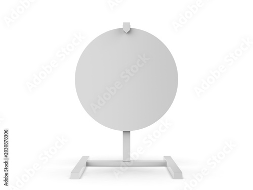Minimal 3D illustration of a blank prize wheel mockup isolated on a clean background. Modern spinning wheel template ideal for giveaways, lucky draw events, promotional campaigns, carnival games.