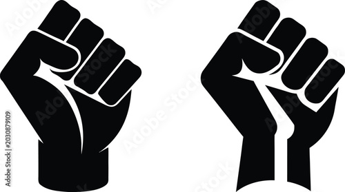 Foto Raised fists symbols in silhouette style showcasing two distinct versions for protest advocacy and activist movement designs