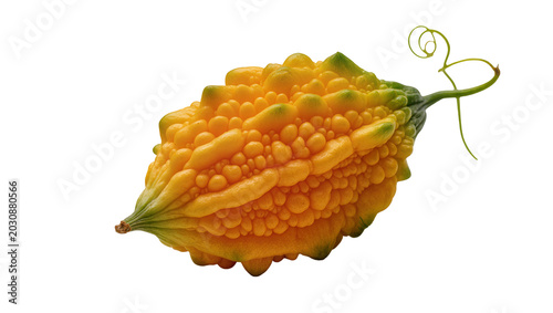 Foto Yellow bitter melon with green stem and tendril
