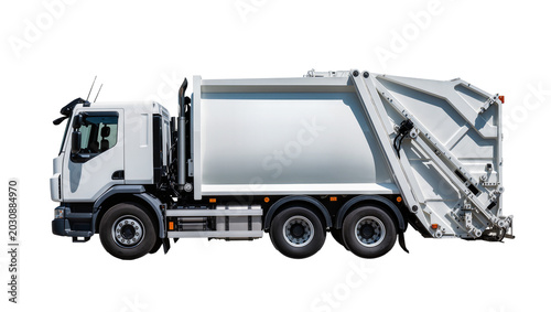 Photos White garbage truck with compactor mechanism