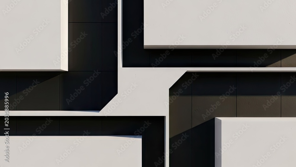 Fototapeta premium Abstract geometric architectural detail with sharp shadows and lines.