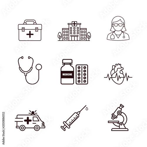 Healthcare and Medical Line Icons Set Minimal Design