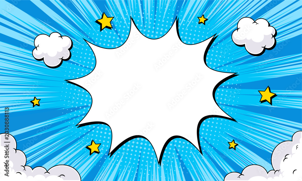 Fototapeta premium Comic Book Pop Art Background with Speech Bubble and Stars