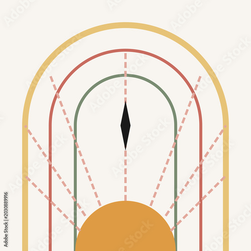 фотографія Symmetrical minimalist geometric art featuring colored archways and a rising sun