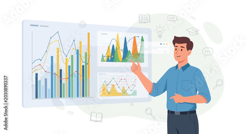 Businessman analyzing financial charts on a digital display