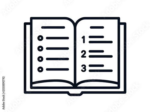 Open book icon with lines and numbers