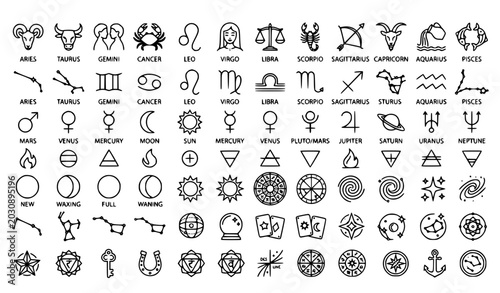 Foto Zodiac Line Icon Set Featuring Horoscope Astrology Constellations and Celestial