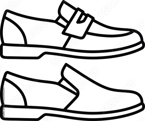 Cuadro en lienzo Line drawing of white leather loafer shoes with buckle detail for fashion design