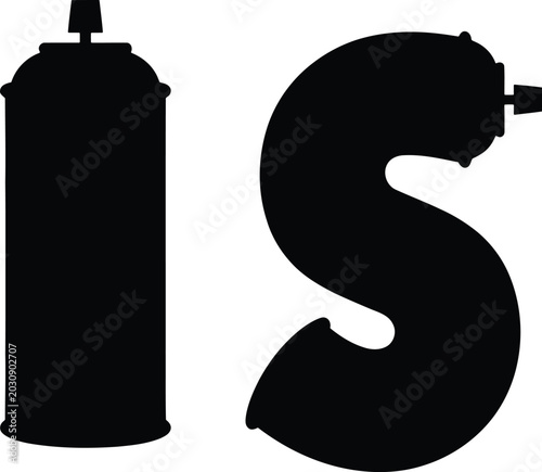 Obraz na plátně Silhouette of spray paint can tagging large letter S graffiti