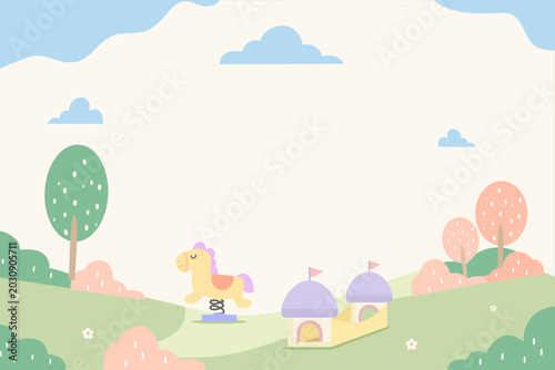 Soft pastel flat vector playground background illustration in a clean modern park concept.