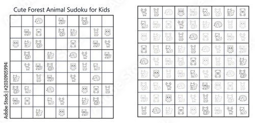 Woodland Animal Sudoku Puzzle for Kids Logical Thinking Activity