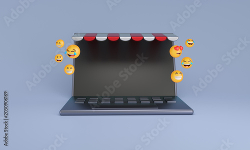 Fotografía Laptop presenting online shop with floating emojis
