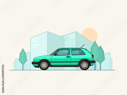 Tableau sur toile Retro Hatchback car Mint