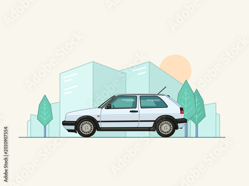 Retro Hatchback car Silver