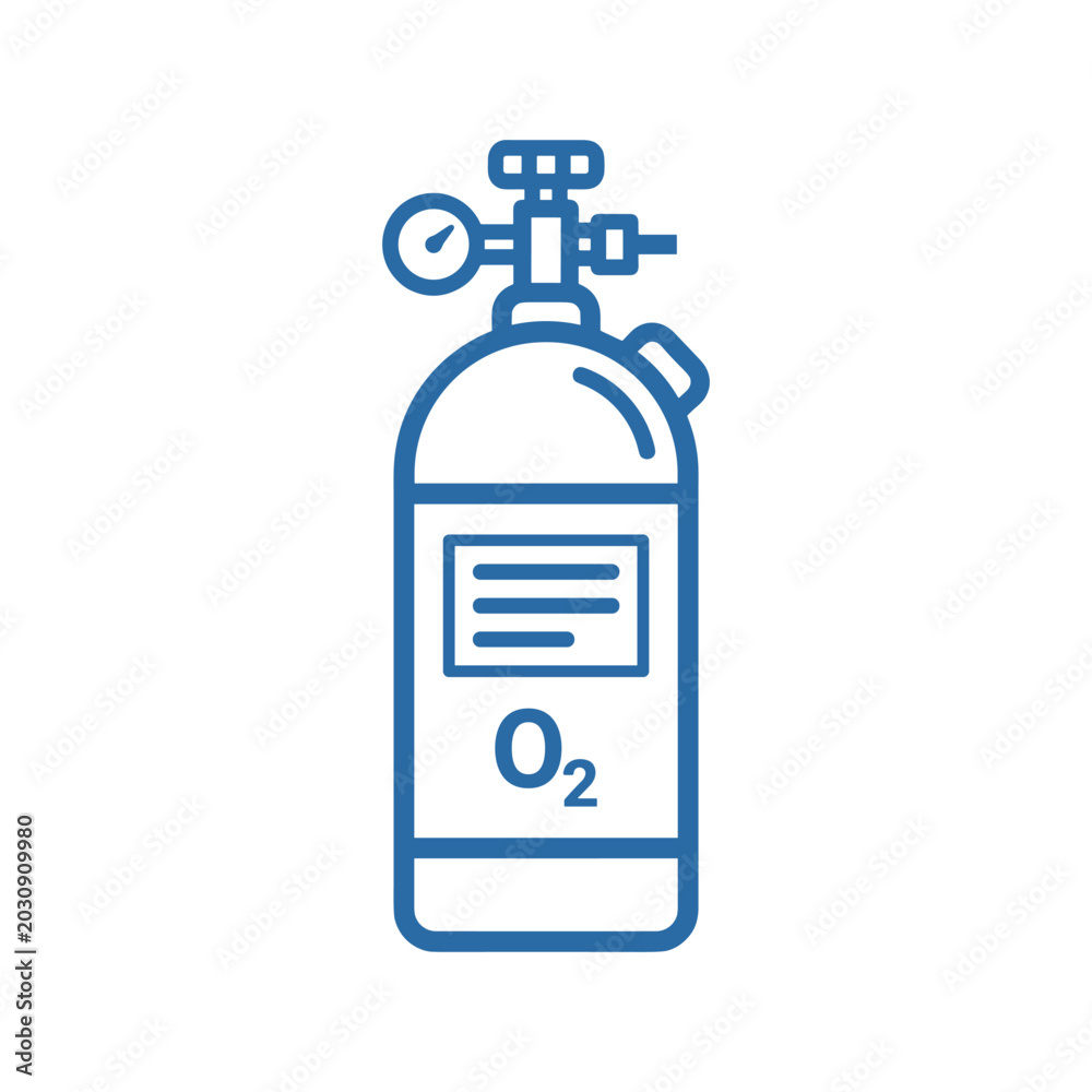 Obraz premium Oxygen Cylinder Icon Vector Anesthesia and Surgical Gas Supply Medical Flat Illustration