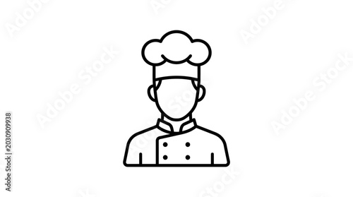 Konstfotografi Chef Icon: Professional Cook with Toque Blanche and Uniform, Minimalist Line Art