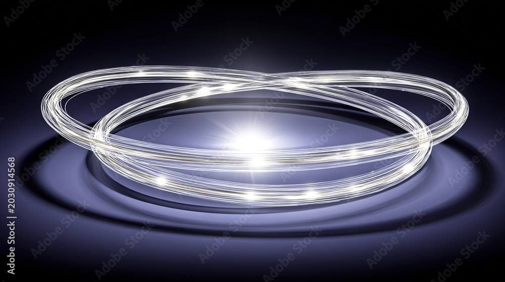 Fototapeta premium Interlocking glowing rings on a dark reflective surface